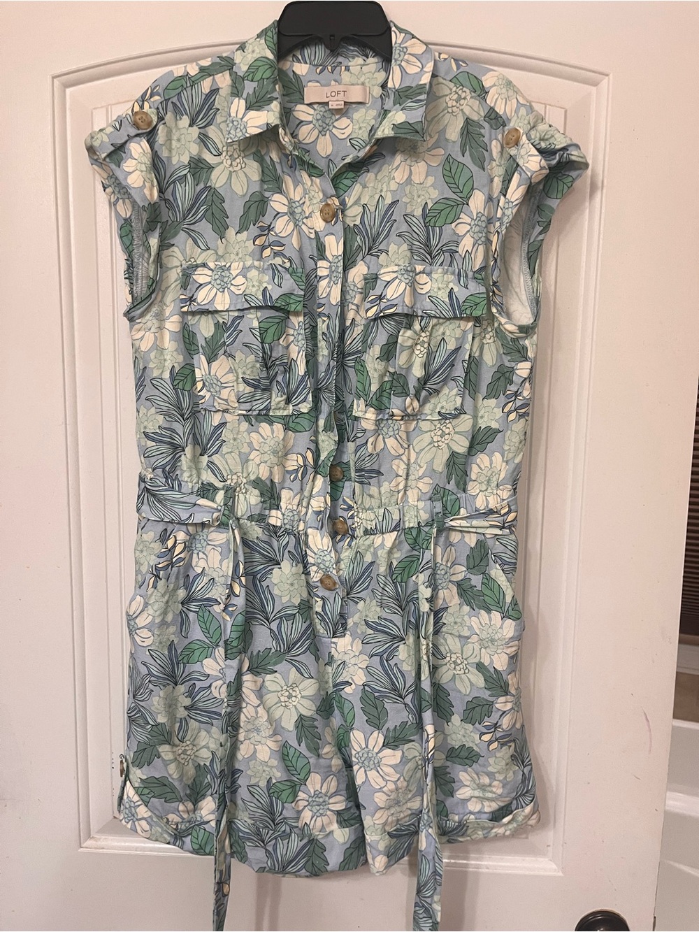 Women’s LOFT Floral Utility Romper - Light Blue & Green